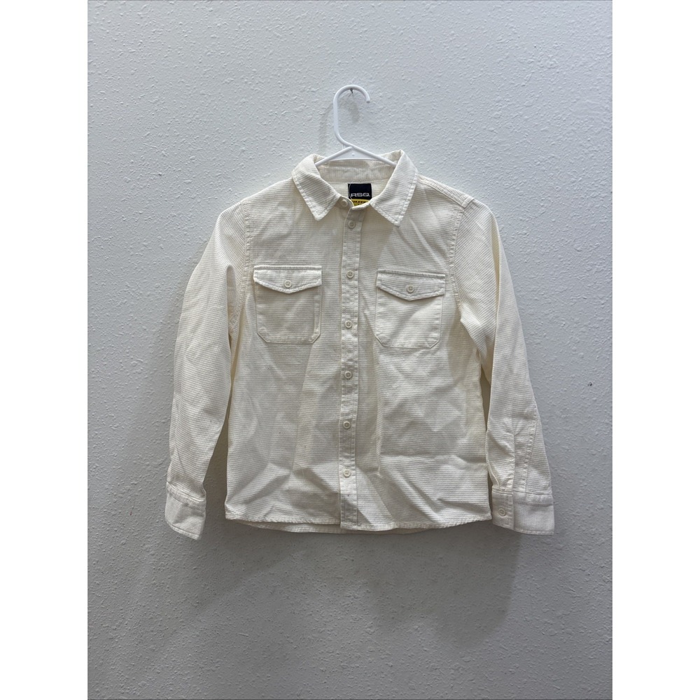 NWT RSQ Button Up Shirt/ Waffle Knit/ Cream/ Boys Youth Medium/ Long Sleeve